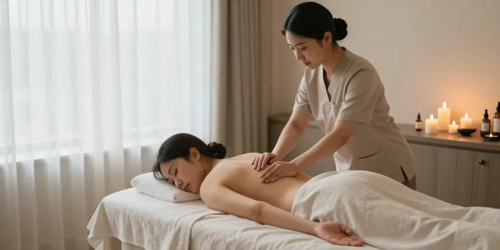 Experience 오산출장안마 in a tranquil spa setting with a skilled therapist providing soothing massage.