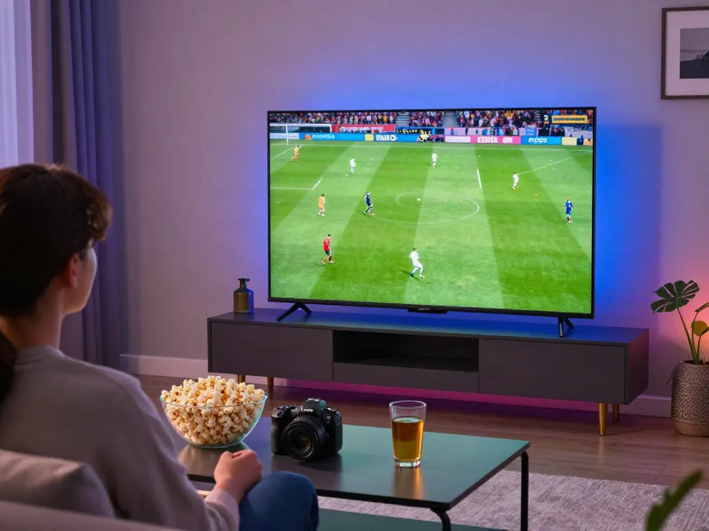 Miglior IPTV: Enjoying live sports in a cozy modern living room.