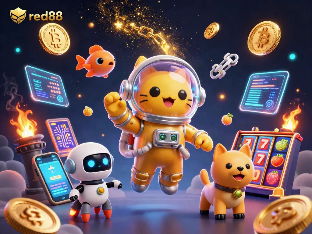 Engage with red88 by spinning vibrant slot reels alongside a cosmic cat and robot dog.
