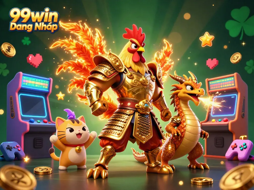 Join the excitement at 99win Đăng Nhập with a captivating 3D gaming scene full of vibrant characters and casino elements.