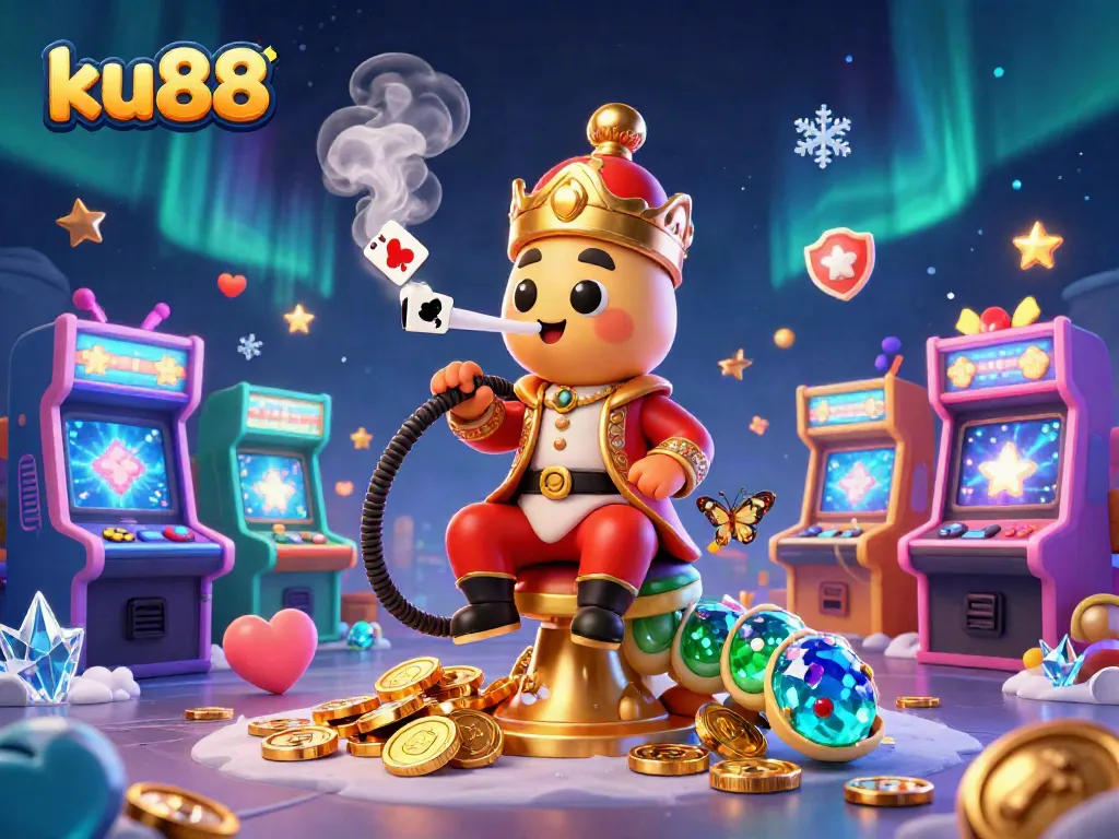 Engage with ku88 in a vibrant casino scene featuring a colorful caterpillar master and joyful gaming elements.