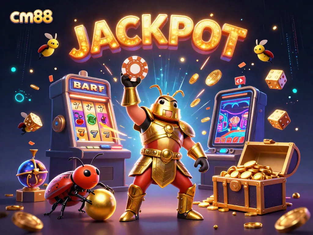 Experience the thrill of cm88 with a fantastic jackpot scene featuring unique characters and vivid casino elements.