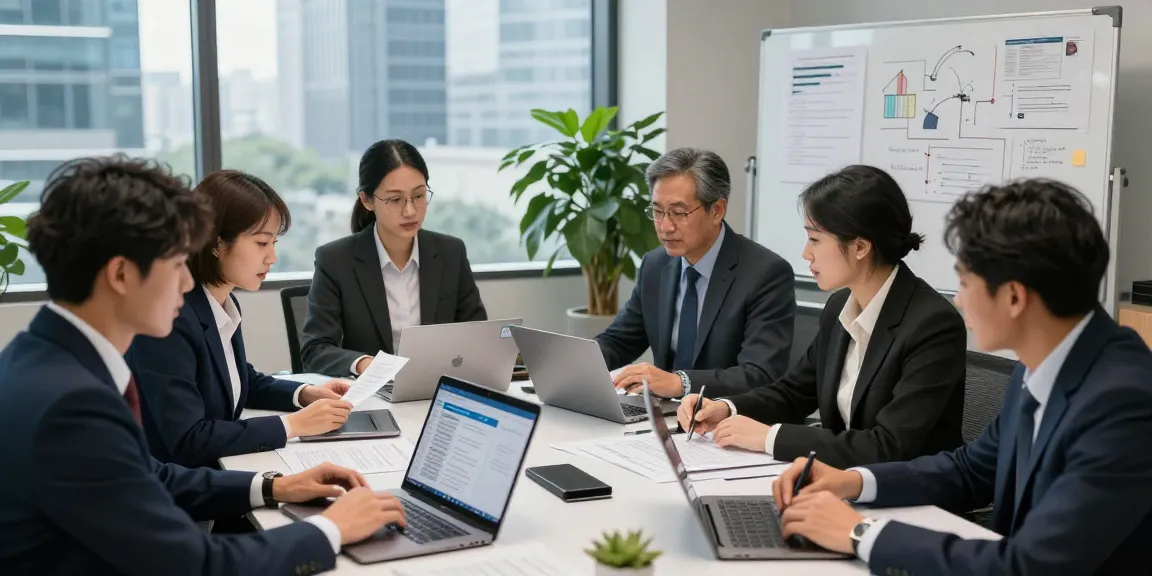 Team engaged in document fraud detection analysis in a professional office setting