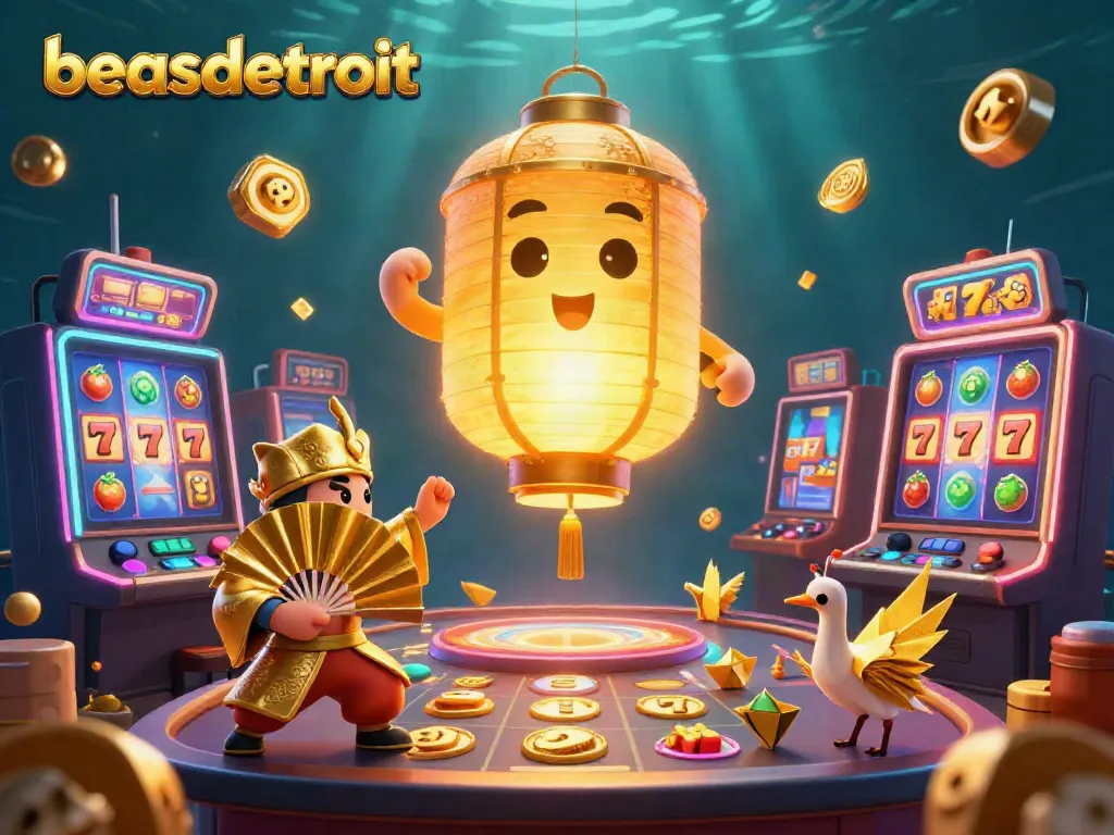 Experience excitement at beasdetroit with vibrant slot machines, lucky symbols, and festive characters.
