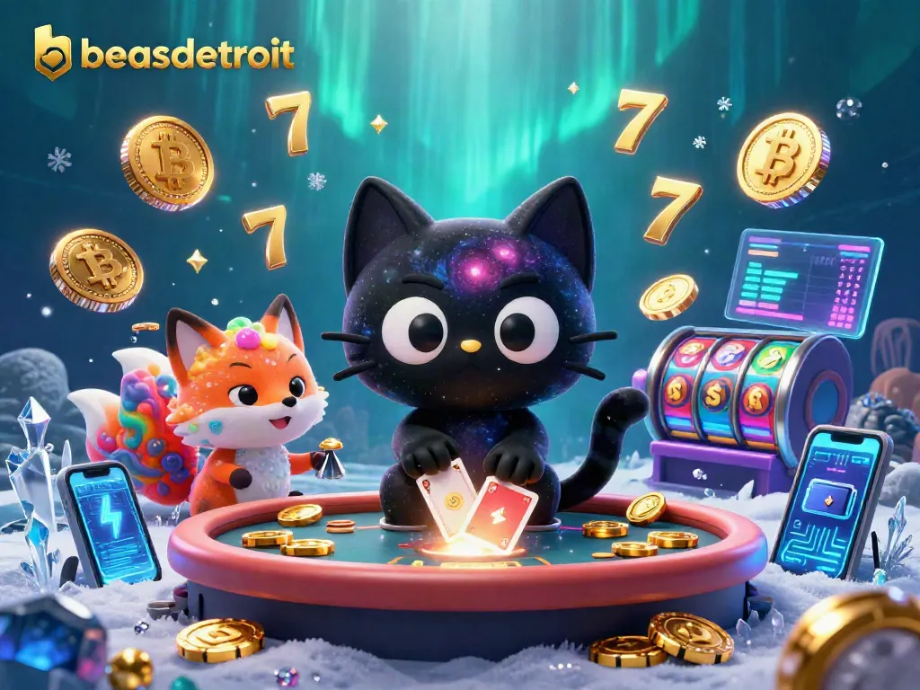 Experience engaging gameplay at beasdetroit with a cosmic cat and colorful slot elements amid a vibrant casino scene.
