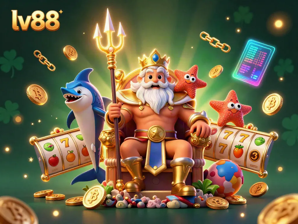 Experience the excitement of lv88 with Neptune and game elements in a vibrant casino scene.