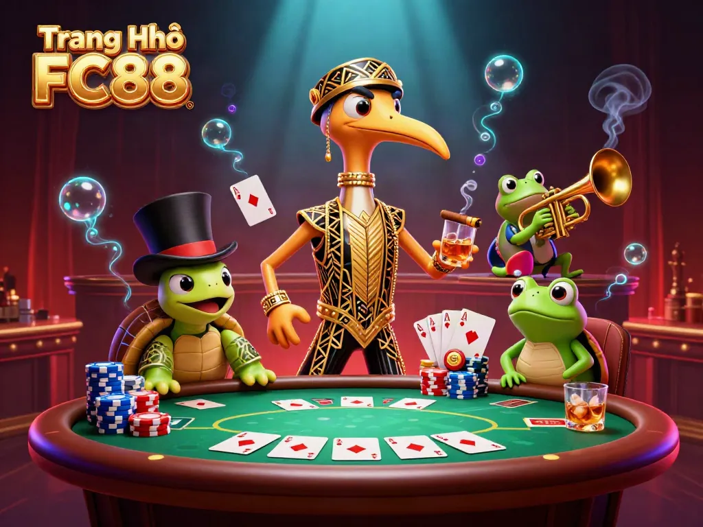 Engage with thrilling experiences at Trang Chủ FC88 in a vibrant 3D casino scene.