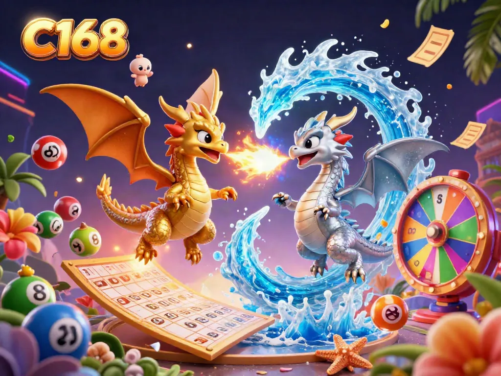 Experience C168's vibrant casino world with dynamic lottery elements and enchanting dragon characters.